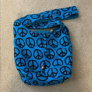 Blue Peace Sign Cloth Satchel